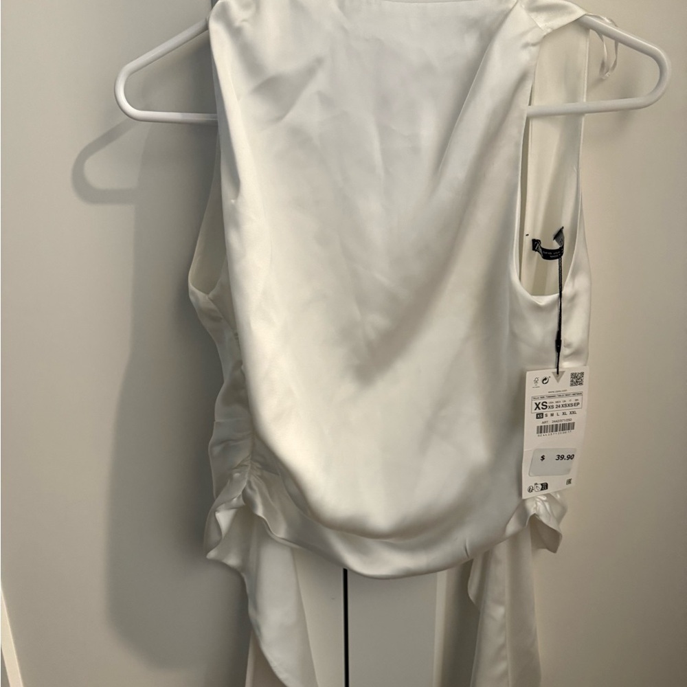Zara White Satin Tank Top